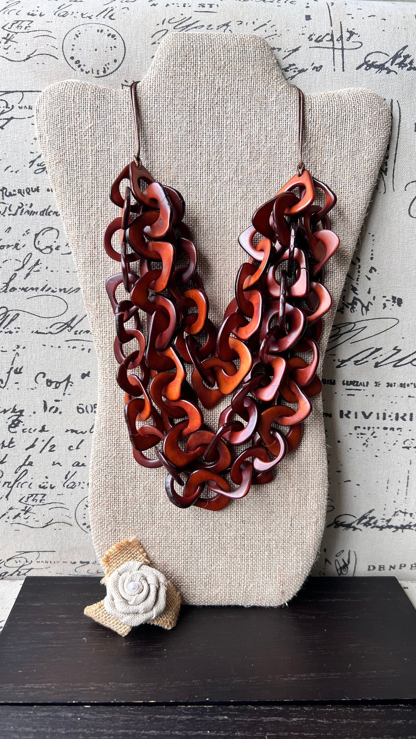 Brown statement necklace Artsy gifts Tagua jewelry Big bold necklaces Mothers day gift ideas Wearable art Fashionable jewelry Scarf necklace