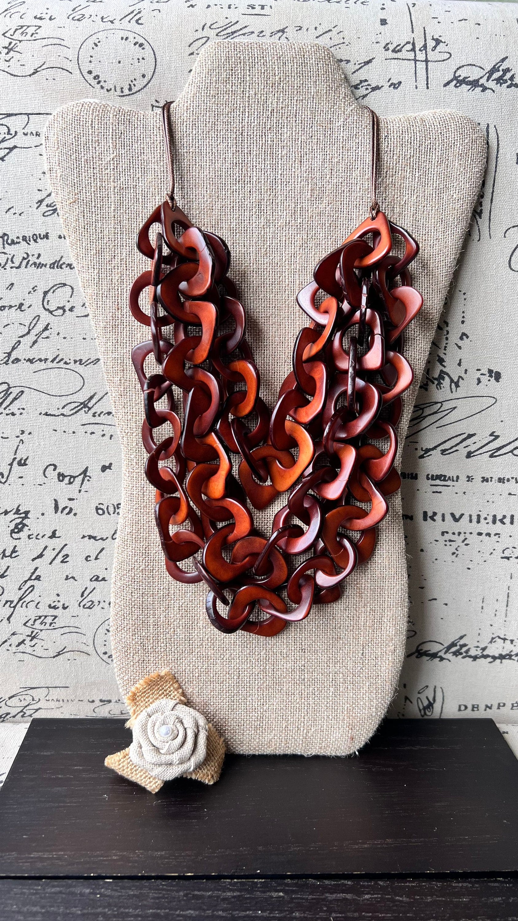 Brown statement necklace Artsy gifts Tagua jewelry Big bold necklaces Mothers day gift ideas Wearable art Fashionable jewelry Scarf necklace