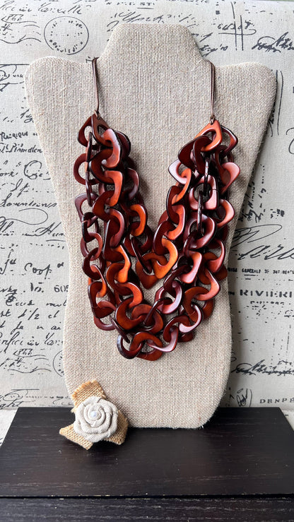 Brown statement necklace Artsy gifts Tagua jewelry Big bold necklaces Mothers day gift ideas Wearable art Fashionable jewelry Scarf necklace