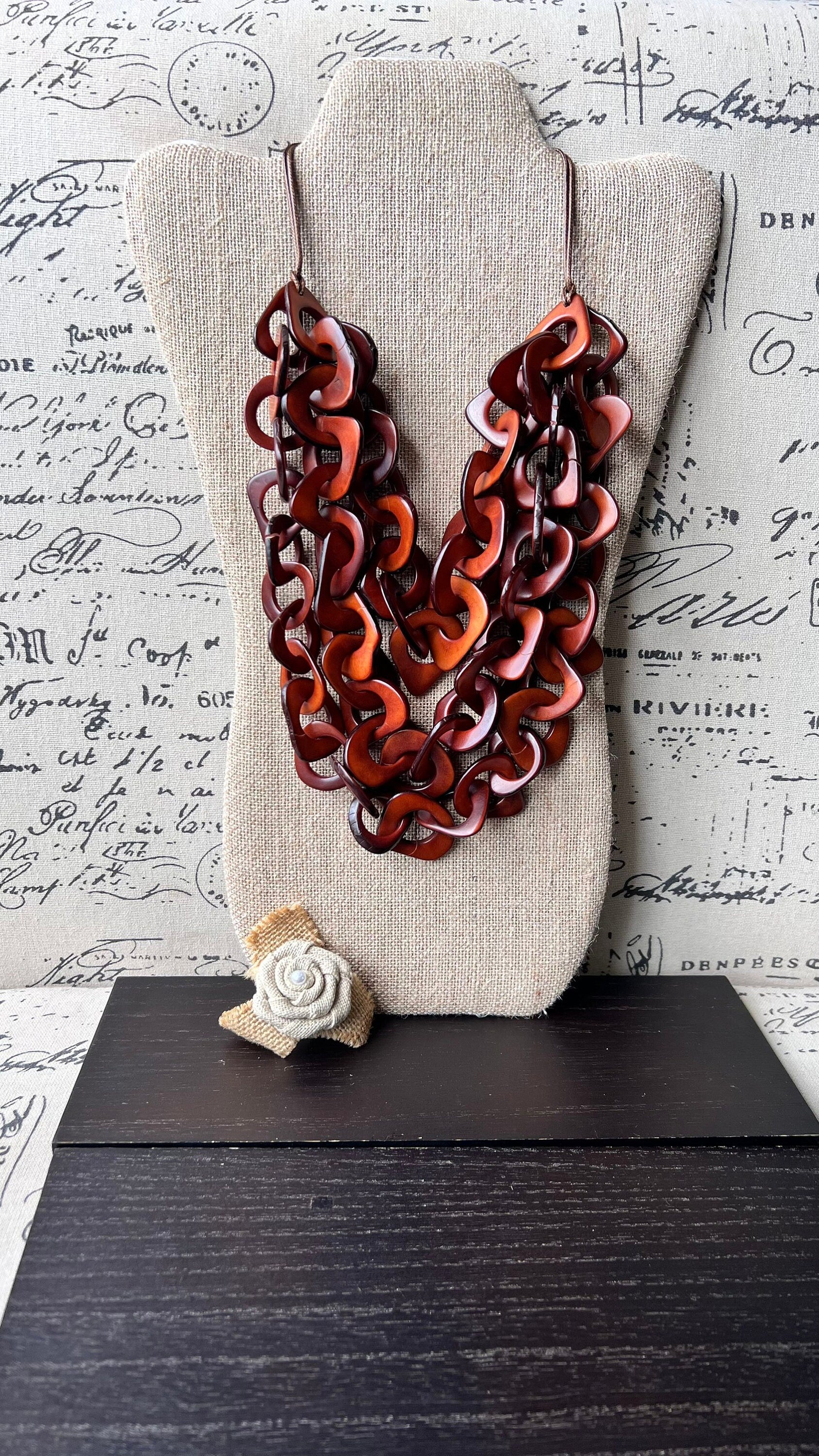 Brown statement necklace Artsy gifts Tagua jewelry Big bold necklaces Mothers day gift ideas Wearable art Fashionable jewelry Scarf necklace