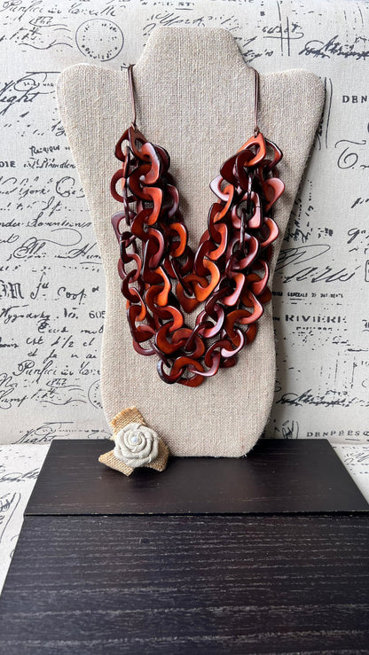 Brown statement necklace Artsy gifts Tagua jewelry Big bold necklaces Mothers day gift ideas Wearable art Fashionable jewelry Scarf necklace