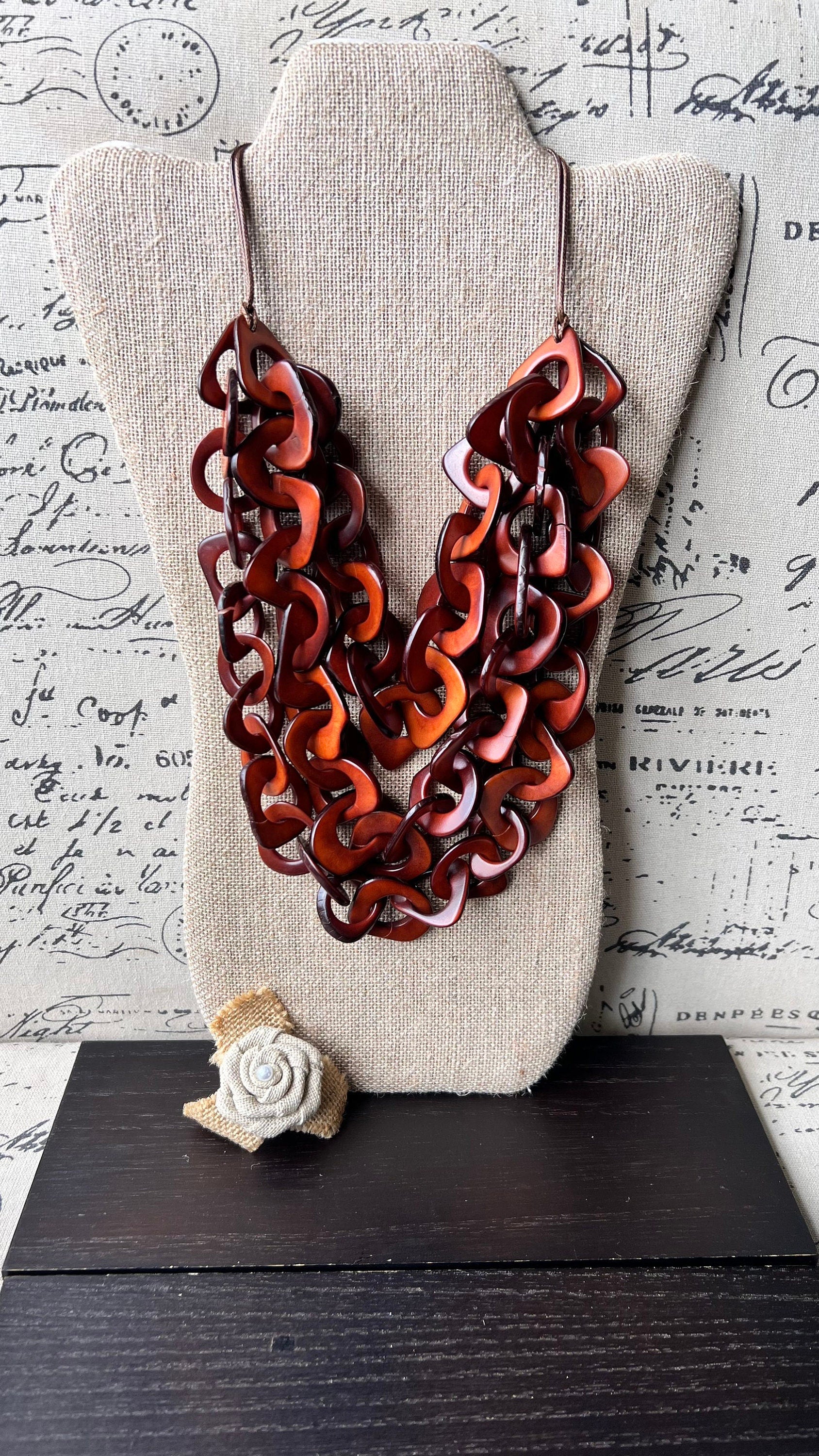 Brown statement necklace Artsy gifts Tagua jewelry Big bold necklaces Mothers day gift ideas Wearable art Fashionable jewelry Scarf necklace