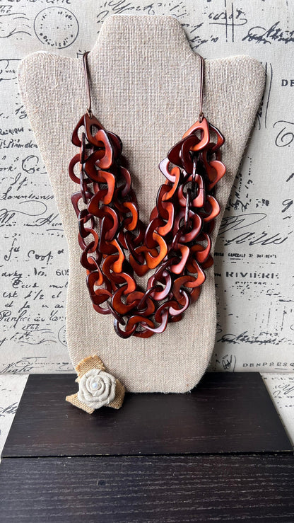 Brown statement necklace Artsy gifts Tagua jewelry Big bold necklaces Mothers day gift ideas Wearable art Fashionable jewelry Scarf necklace