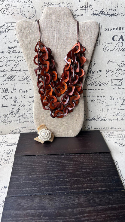 Brown statement necklace Artsy gifts Tagua jewelry Big bold necklaces Mothers day gift ideas Wearable art Fashionable jewelry Scarf necklace
