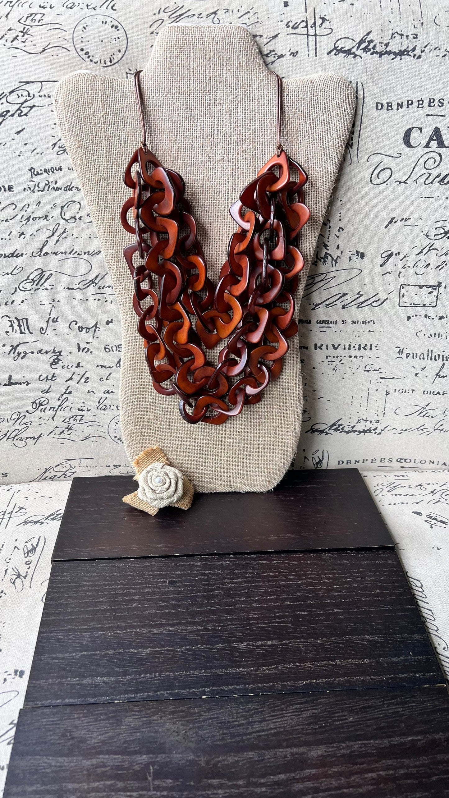Brown statement necklace Artsy gifts Tagua jewelry Big bold necklaces Mothers day gift ideas Wearable art Fashionable jewelry Scarf necklace