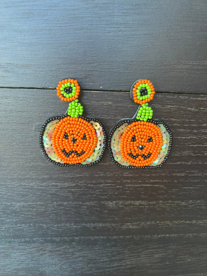 Pumpkin earrings Halloween jewelry for women Seed bead earrings for costumes and parties Fall fashion trend Orange statement handmade dangle