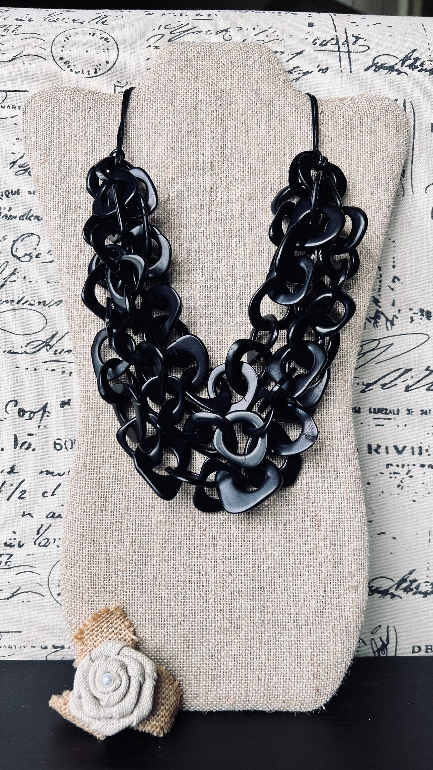 Black statement necklace Tagua nut jewelry Adjustable cord Big bold necklaces Fall fashion Wearable art Art to wear Big scarf necklace