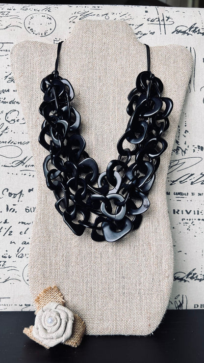 Black statement necklace Tagua nut jewelry Adjustable cord Big bold necklaces Fall fashion Wearable art Art to wear Big scarf necklace