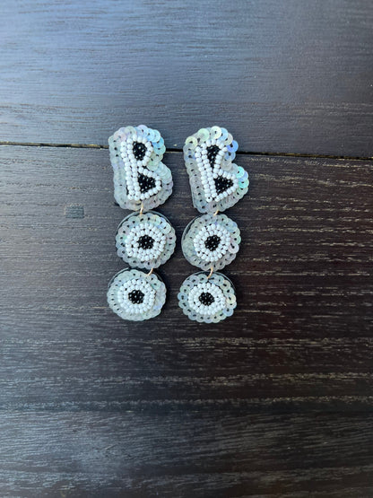 Boo seed bead earrings Halloween jewelry for women Seed bead drop earrings Fall fashion trend Long lightweight dangles Gifts for her