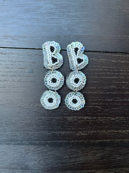 Boo seed bead earrings Halloween jewelry for women Seed bead drop earrings Fall fashion trend Long lightweight dangles Gifts for her