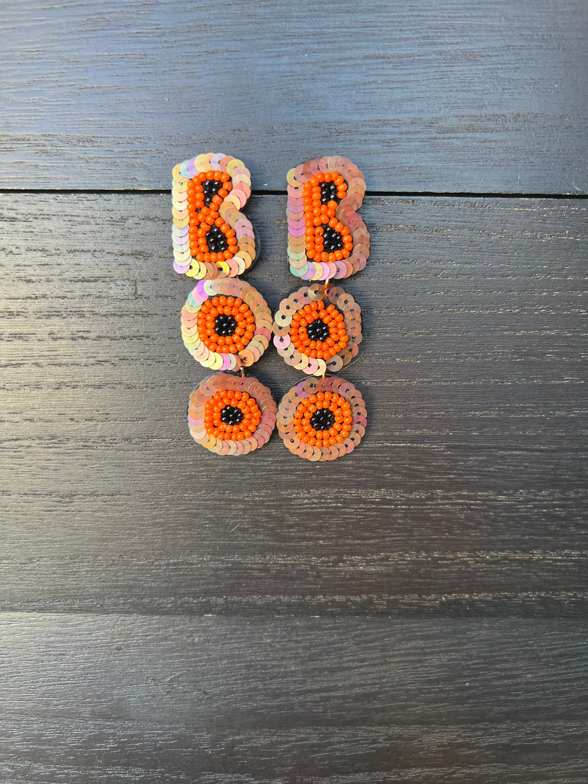 Boo seed bead earrings Halloween jewelry for women Seed bead drop earrings Fall fashion trend Orange long lightweight dangles