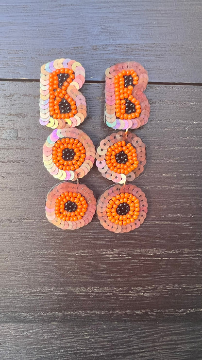 Boo seed bead earrings Halloween jewelry for women Seed bead drop earrings Fall fashion trend Orange long lightweight dangles