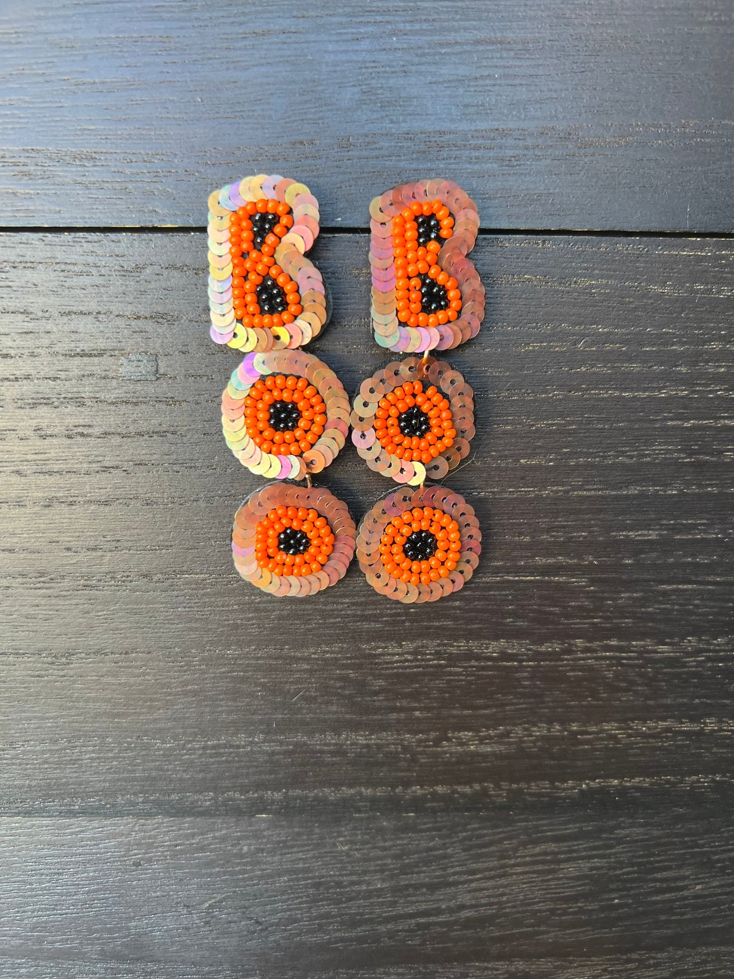 Boo seed bead earrings Halloween jewelry for women Seed bead drop earrings Fall fashion trend Orange long lightweight dangles
