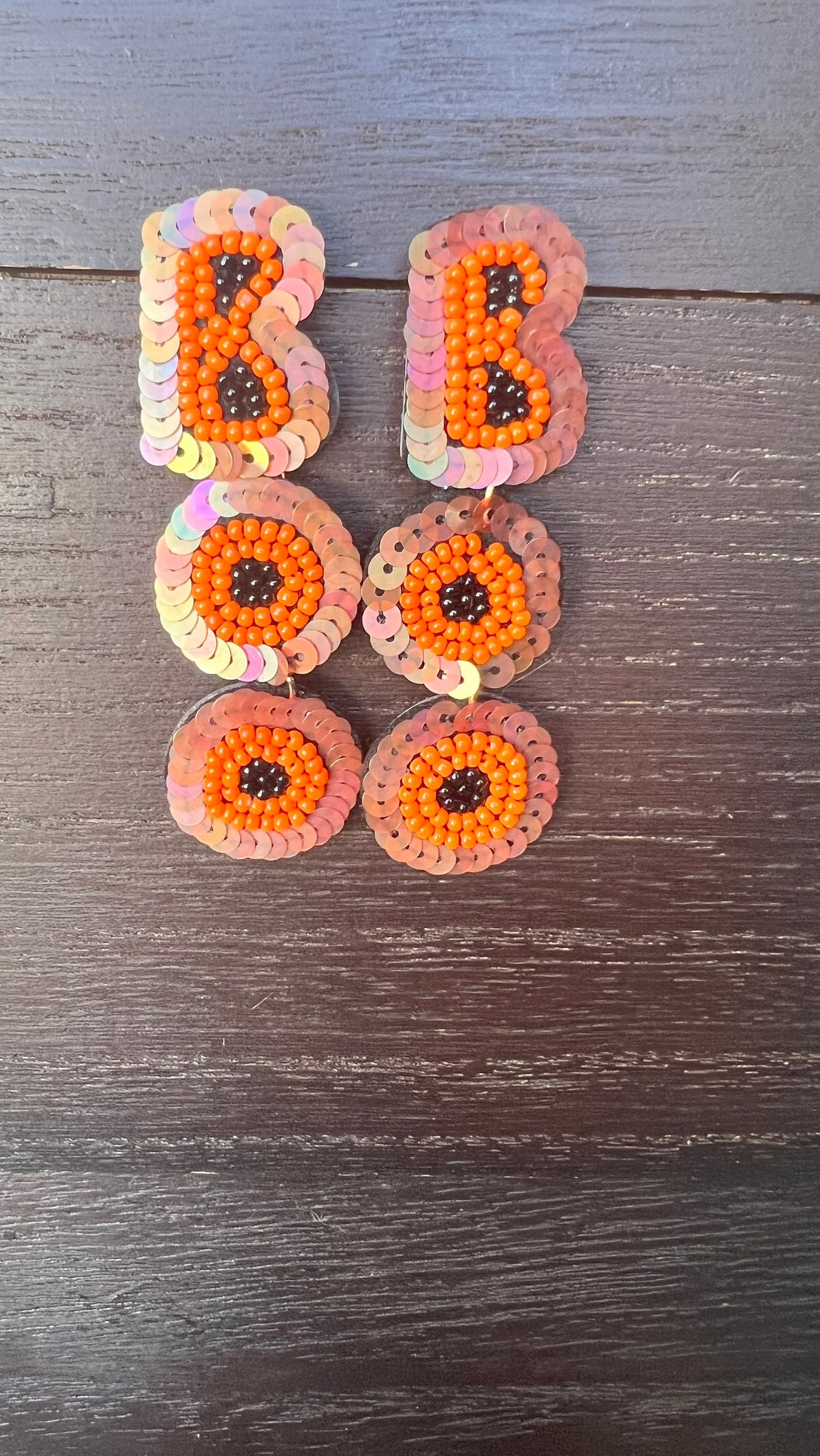 Boo seed bead earrings Halloween jewelry for women Seed bead drop earrings Fall fashion trend Orange long lightweight dangles