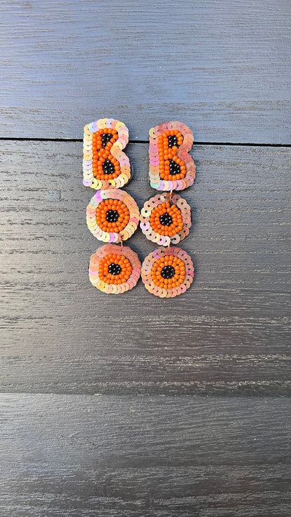 Boo seed bead earrings Halloween jewelry for women Seed bead drop earrings Fall fashion trend Orange long lightweight dangles