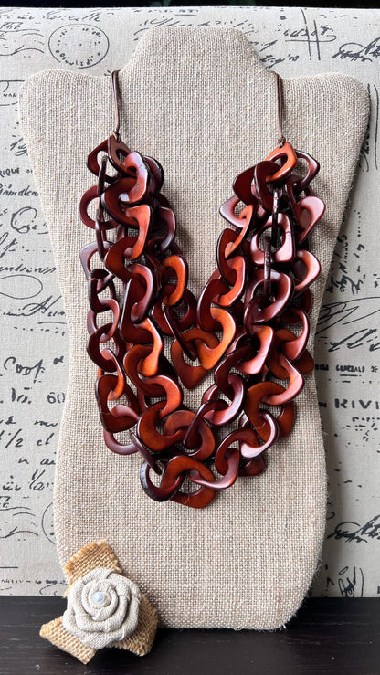 Brown statement necklace Artsy gifts Tagua jewelry Big bold necklaces Mothers day gift ideas Wearable art Fashionable jewelry Scarf necklace