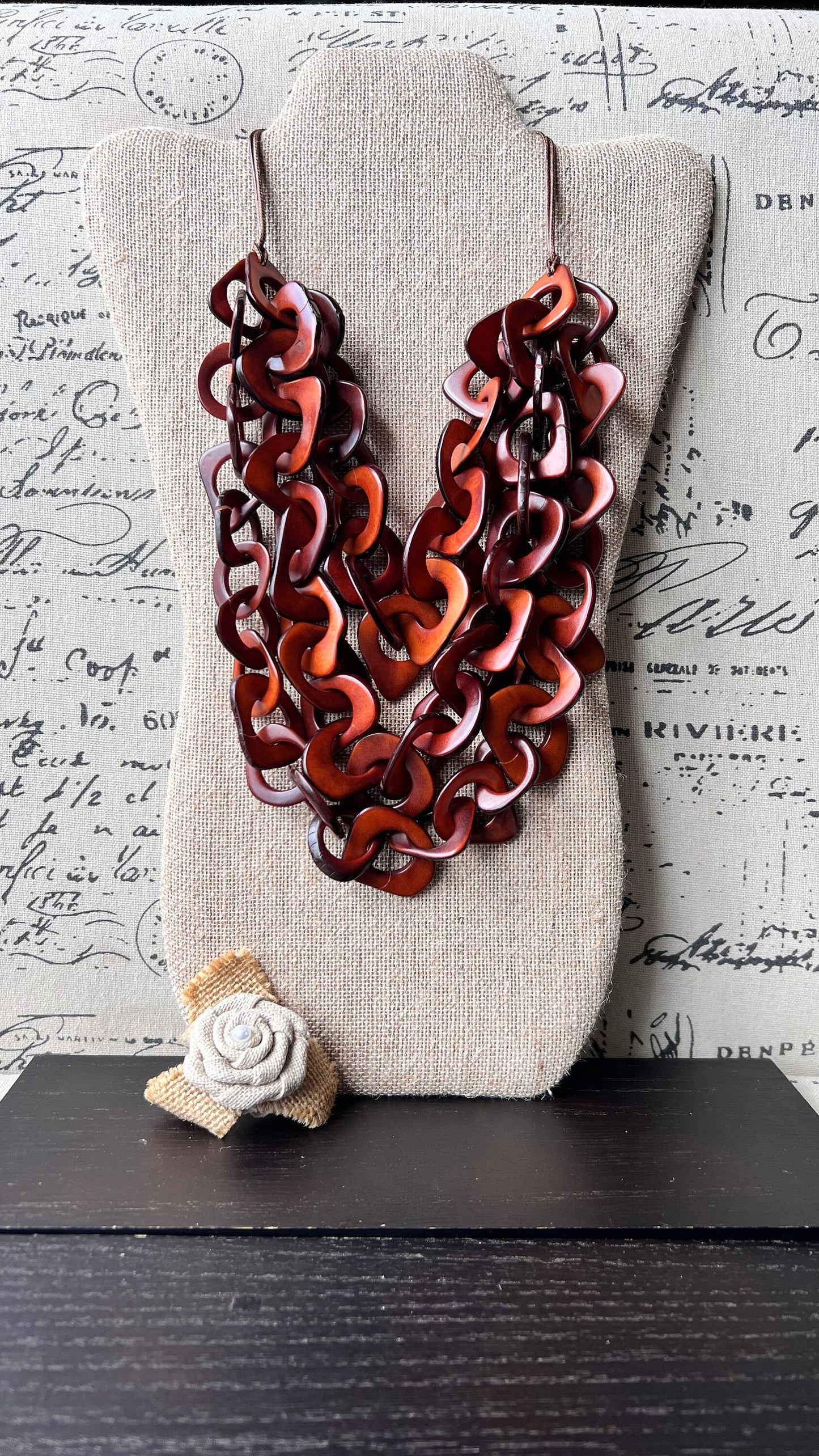 Brown statement necklace Artsy gifts Tagua jewelry Big bold necklaces Mothers day gift ideas Wearable art Fashionable jewelry Scarf necklace