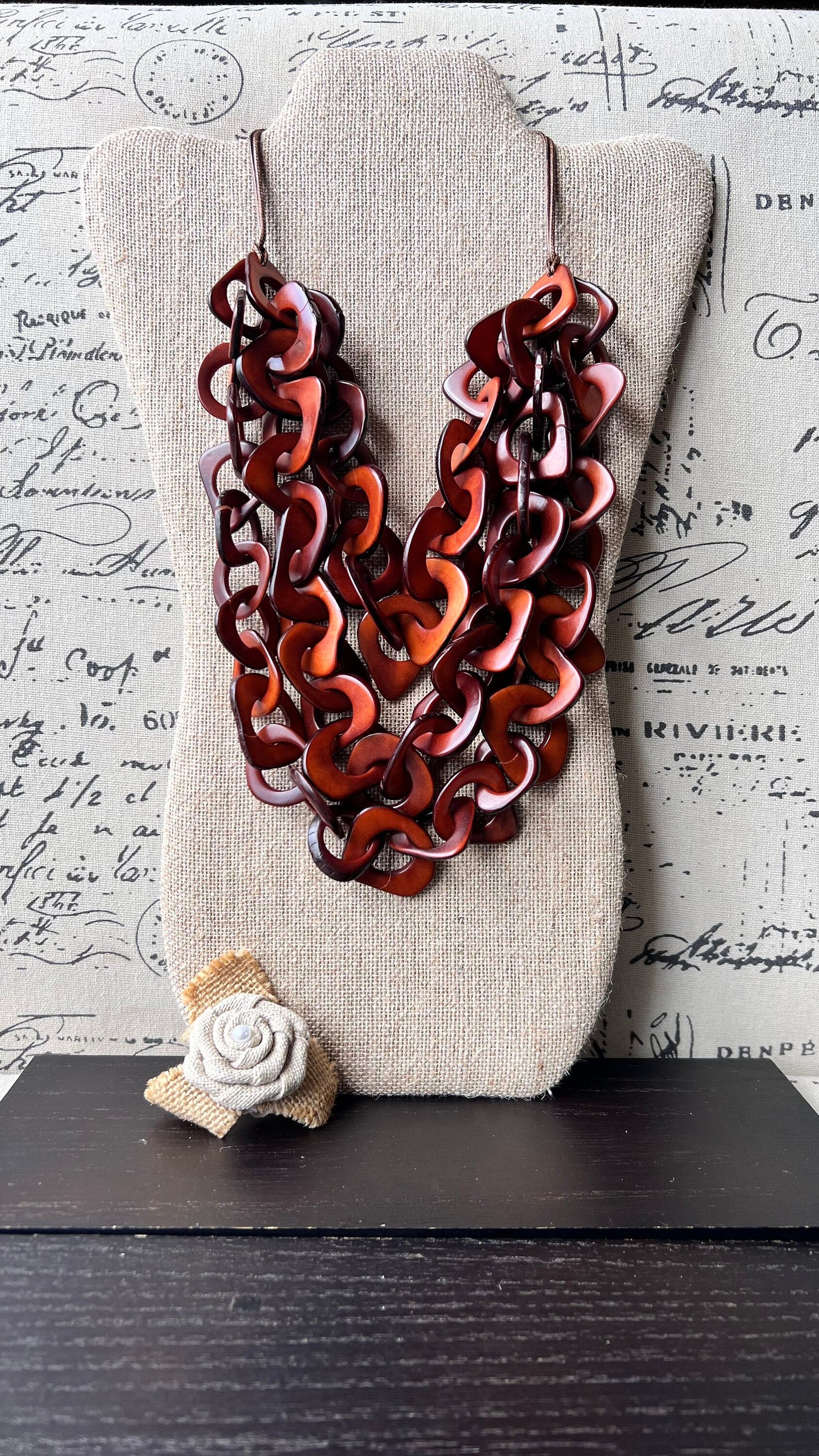 Brown statement necklace Artsy gifts Tagua jewelry Big bold necklaces Mothers day gift ideas Wearable art Fashionable jewelry Scarf necklace
