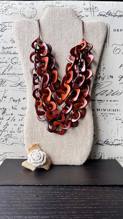 Brown statement necklace Artsy gifts Tagua jewelry Big bold necklaces Mothers day gift ideas Wearable art Fashionable jewelry Scarf necklace