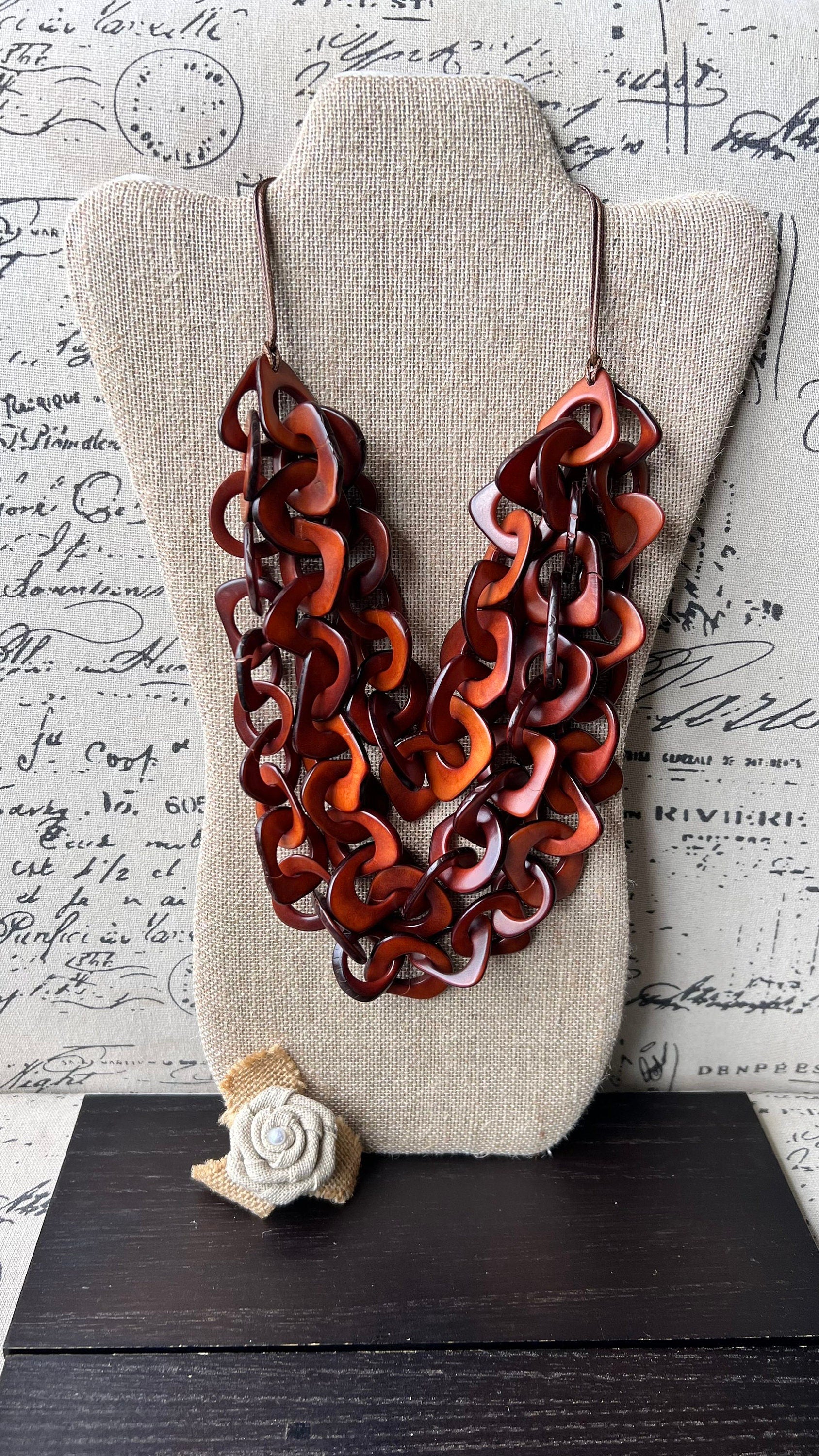 Brown statement necklace Artsy gifts Tagua jewelry Big bold necklaces Mothers day gift ideas Wearable art Fashionable jewelry Scarf necklace