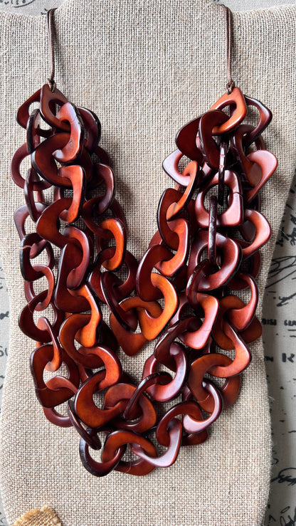 Brown statement necklace Artsy gifts Tagua jewelry Big bold necklaces Mothers day gift ideas Wearable art Fashionable jewelry Scarf necklace