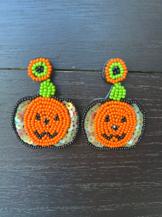 Pumpkin earrings Halloween jewelry for women Seed bead earrings for costumes and parties Fall fashion trend Orange statement handmade dangle