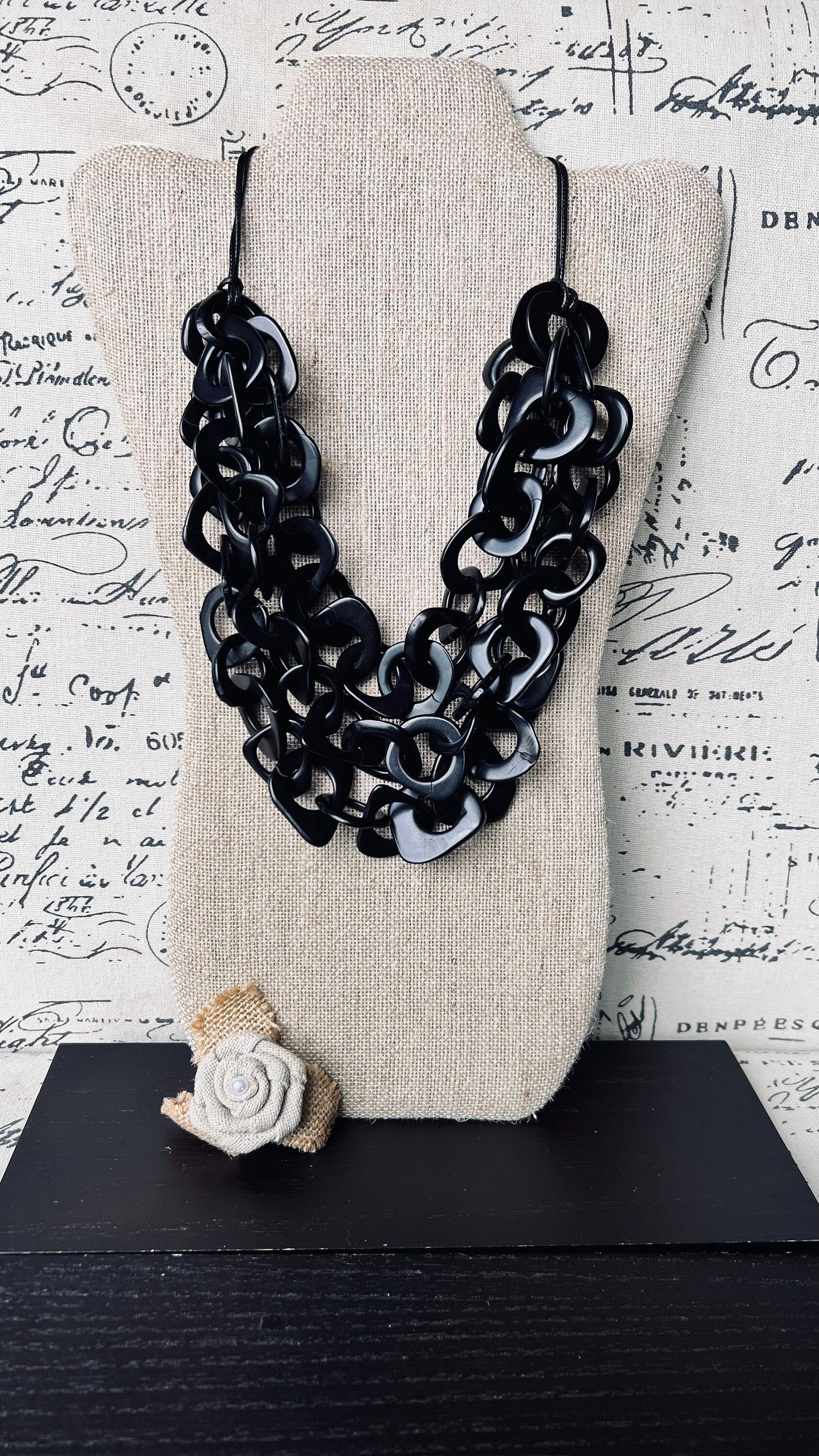 Black statement necklace Tagua nut jewelry Adjustable cord Big bold necklaces Spring fashion Wearable art Mothers day gifts Art to wear