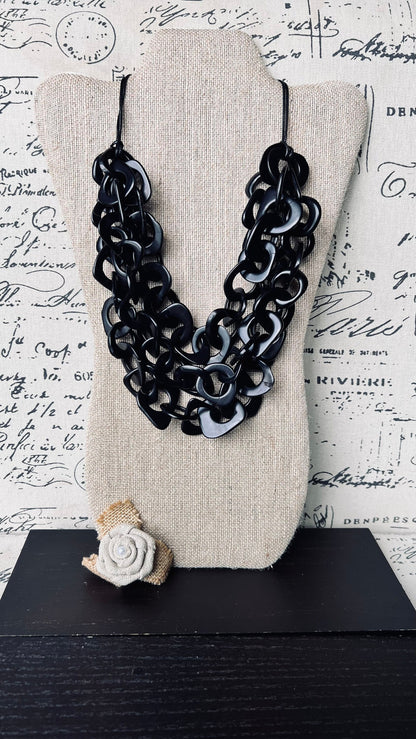 Black statement necklace Tagua nut jewelry Adjustable cord Big bold necklaces Spring fashion Wearable art Mothers day gifts Art to wear