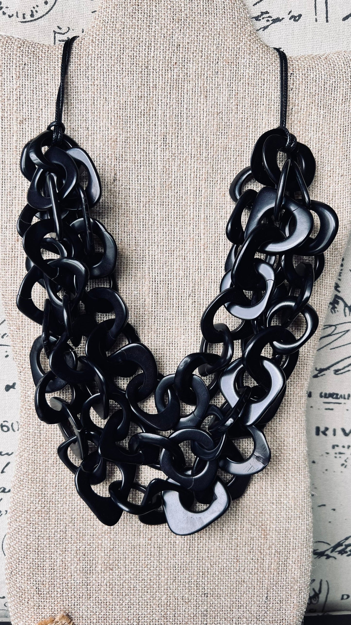 Black statement necklace Tagua nut jewelry Adjustable cord Big bold necklaces Fall fashion Wearable art Art to wear Big scarf necklace