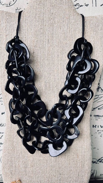 Black statement necklace Tagua nut jewelry Adjustable cord Big bold necklaces Fall fashion Wearable art Art to wear Big scarf necklace