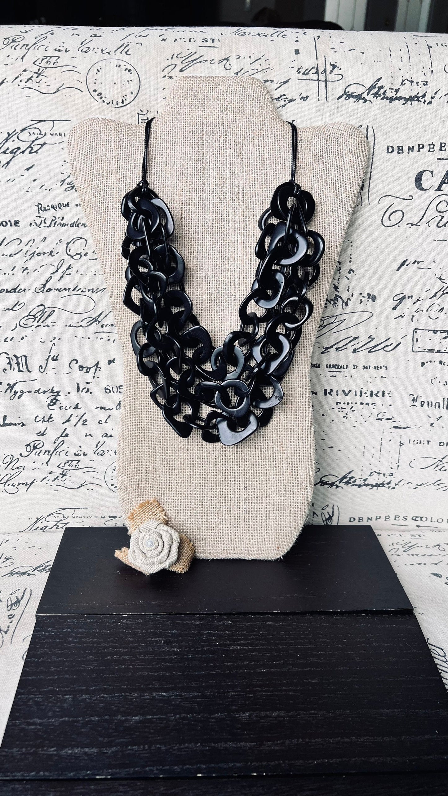 Black statement necklace Tagua nut jewelry Adjustable cord Big bold necklaces Fall fashion Wearable art Art to wear Big scarf necklace