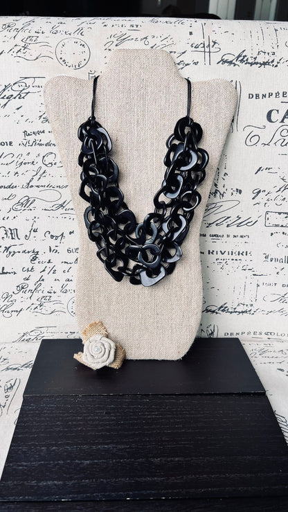 Black statement necklace Tagua nut jewelry Adjustable cord Big bold necklaces Fall fashion Wearable art Art to wear Big scarf necklace