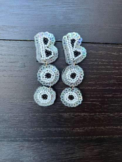 Boo seed bead earrings Halloween jewelry for women Seed bead drop earrings Fall fashion trend Long lightweight dangles Gifts for her