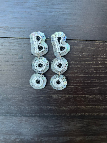 Boo seed bead earrings Halloween jewelry for women Seed bead drop earrings Fall fashion trend Long lightweight dangles Gifts for her