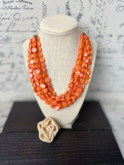 Orange statement necklace Tagua jewelry Big bold necklace Multi strand necklace Wearable art Fall fashion Fall fashion 2025s Art to wear