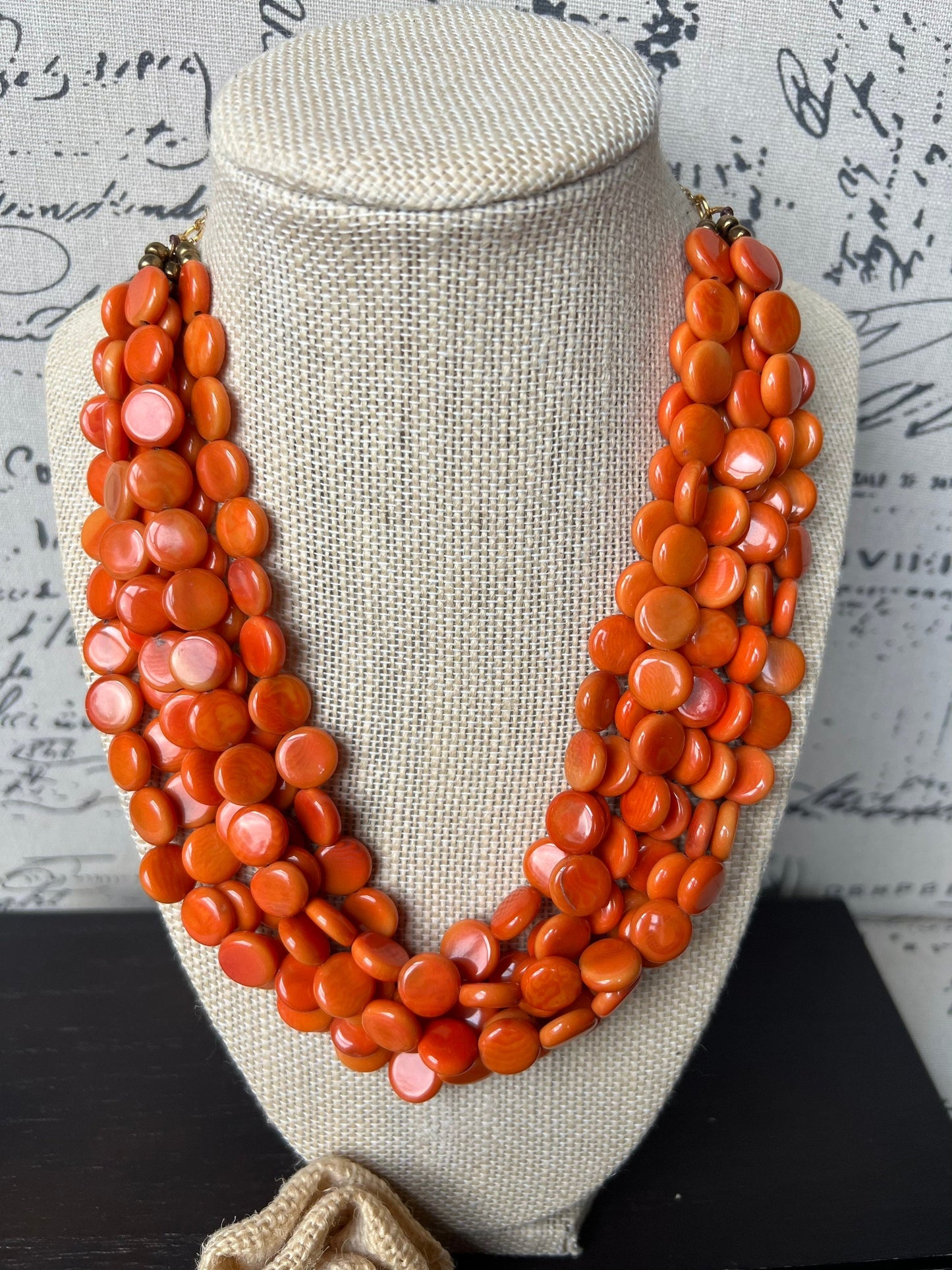 Orange statement necklace Tagua jewelry Big bold necklace Multi strand necklace Wearable art Fall fashion Fall fashion 2025s Art to wear