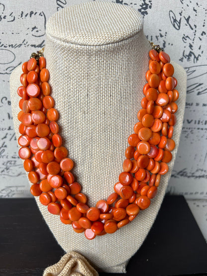 Orange statement necklace Tagua jewelry Big bold necklace Multi strand necklace Wearable art Fall fashion Fall fashion 2025s Art to wear