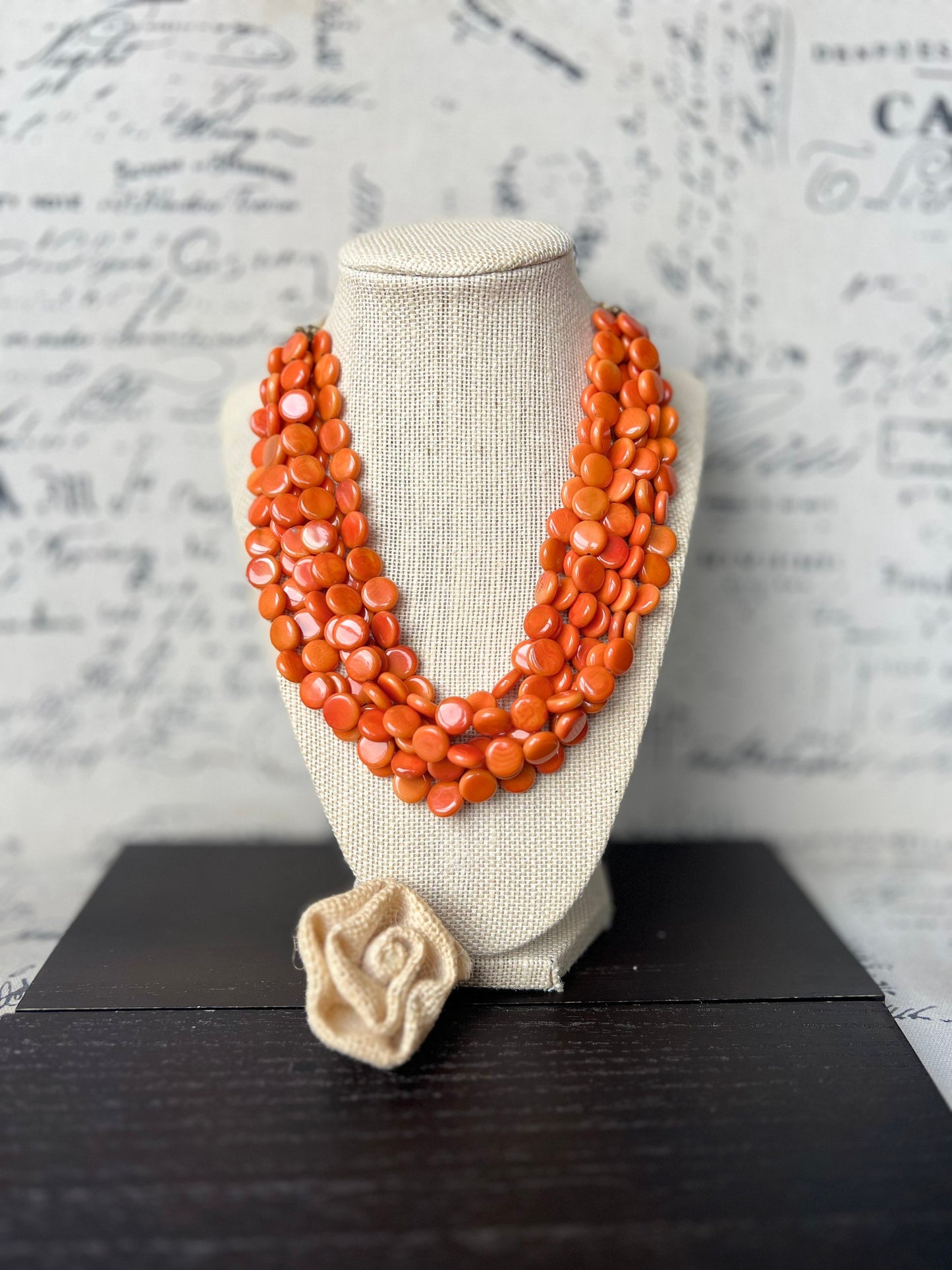 Orange statement necklace Tagua jewelry Big bold necklace Multi strand necklace Wearable art Fall fashion Fall fashion 2025s Art to wear