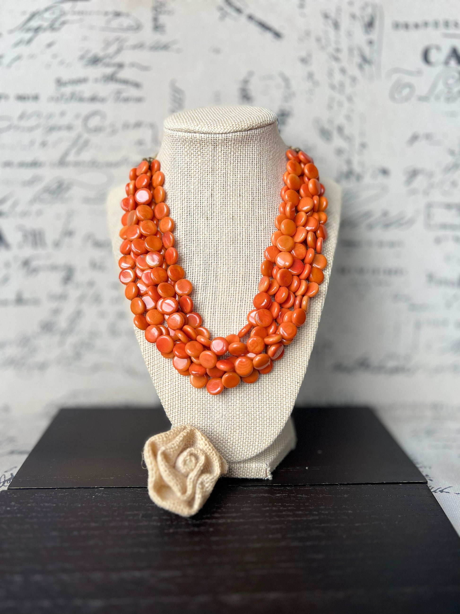 Orange statement necklace Tagua jewelry Big bold necklace Multi strand necklace Wearable art Fall fashion Fall fashion 2025s Art to wear