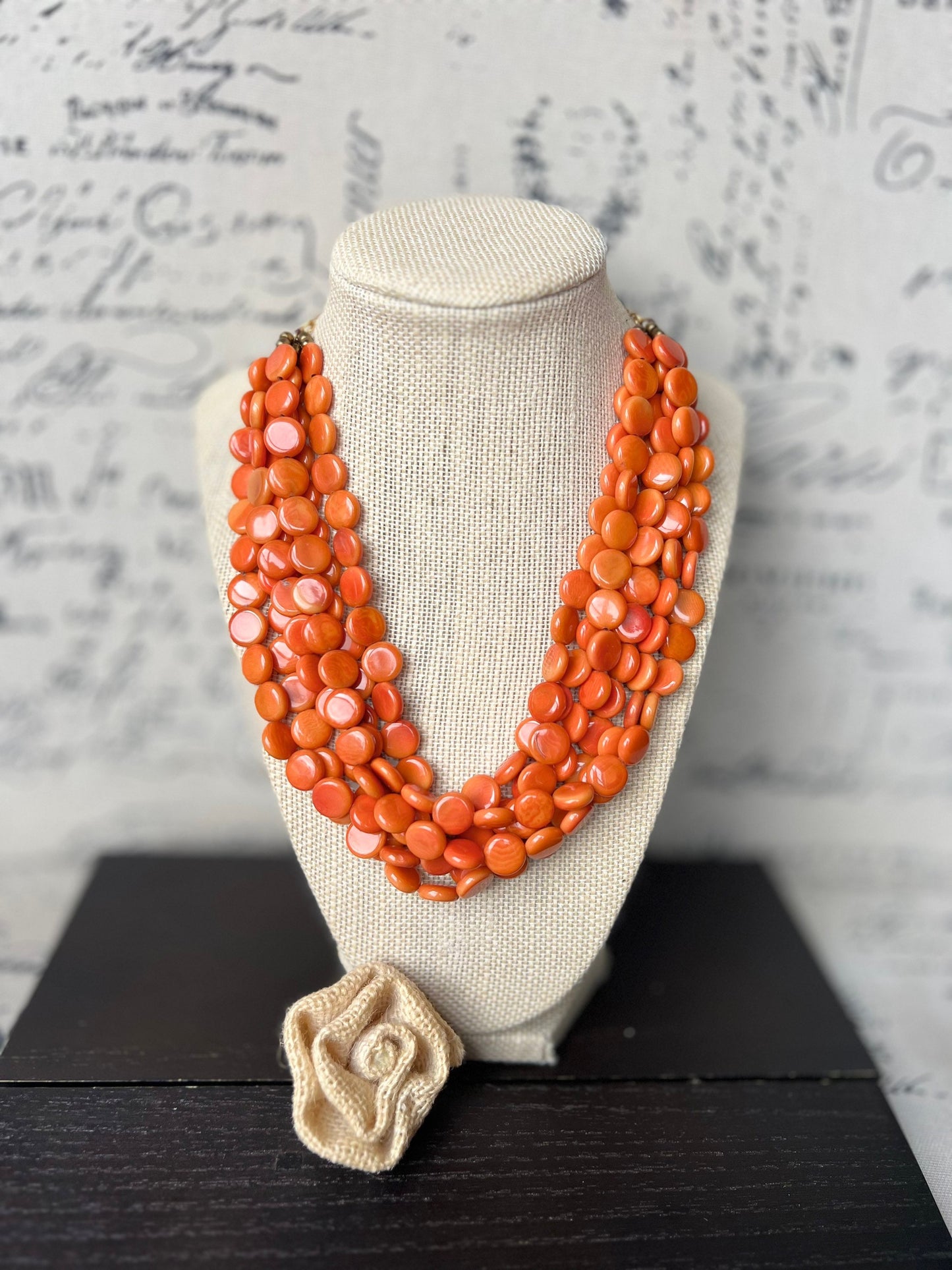 Orange statement necklace Tagua jewelry Big bold necklace Multi strand necklace Wearable art Fall fashion Fall fashion 2025s Art to wear