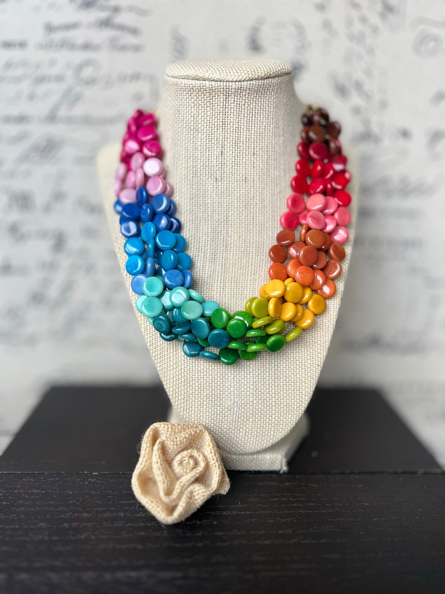 Rainbow statement necklace Big bold necklace Wearable art Tagua jewelry Artsy gifts Pride jewelry Art to wear Multi strand necklace