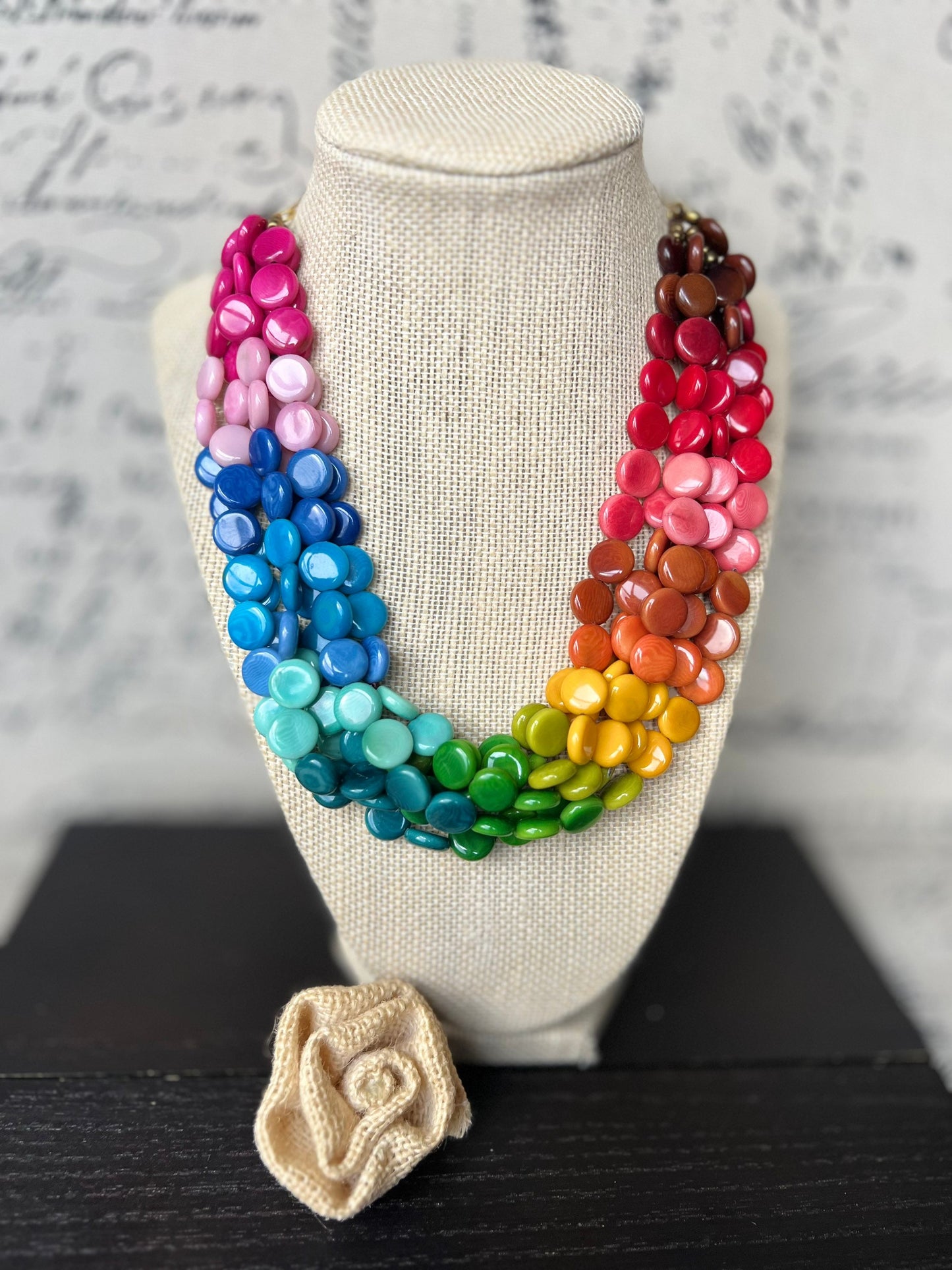 Rainbow statement necklace Big bold necklace Wearable art Tagua jewelry Artsy gifts Pride jewelry Art to wear Multi strand necklace