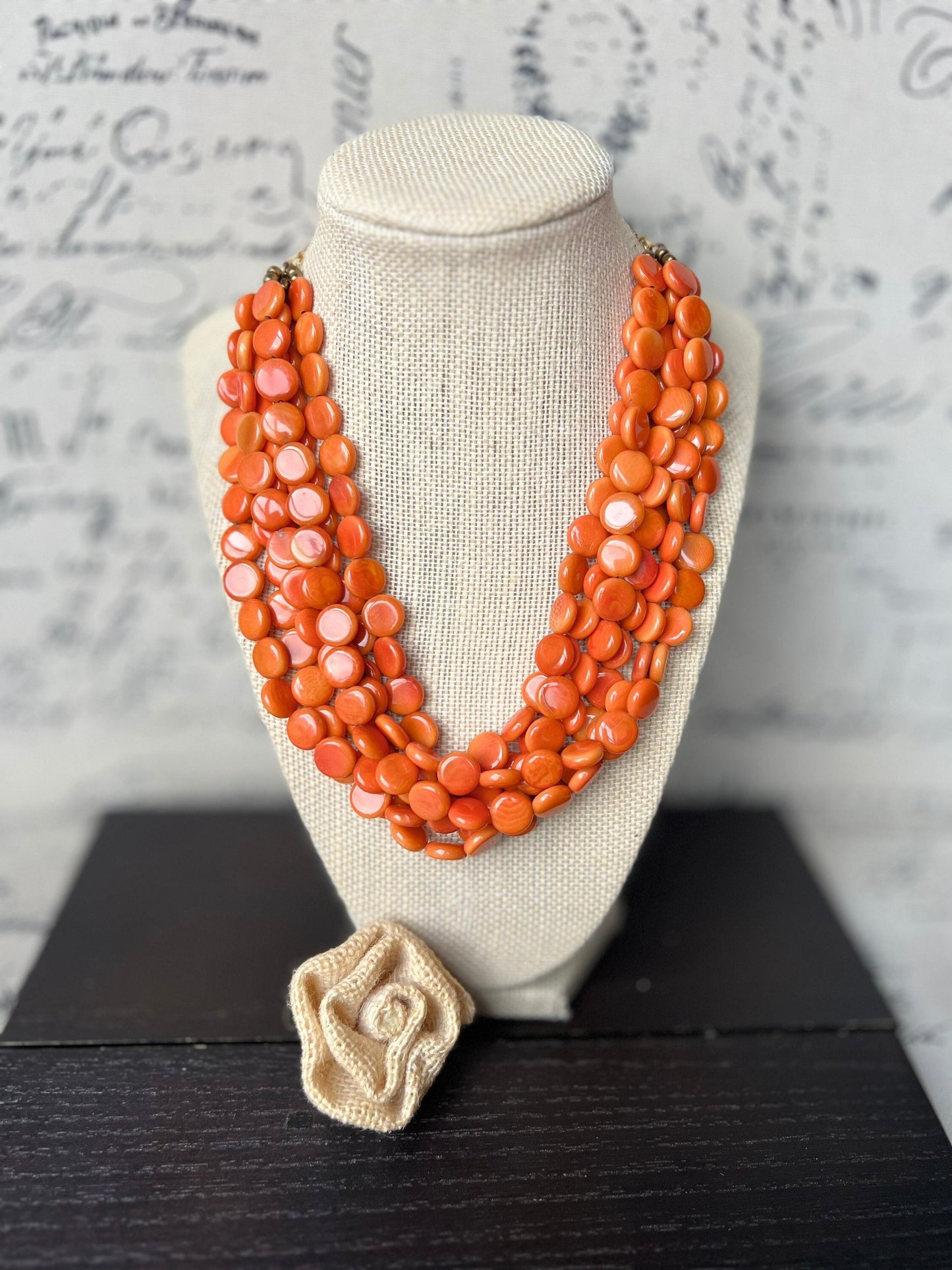 Orange statement necklace Tagua jewelry Big bold necklace Multi strand necklace Wearable art Fall fashion Fall fashion 2025s Art to wear