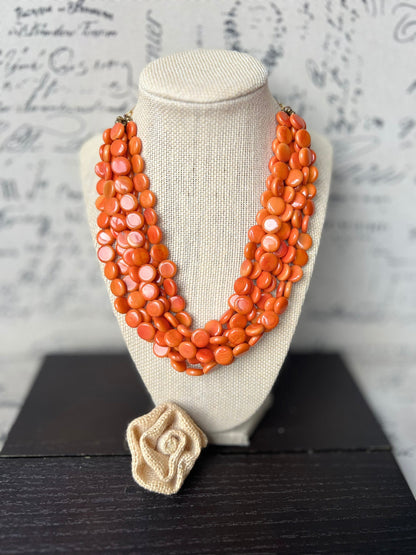 Orange statement necklace Tagua jewelry Big bold necklace Multi strand necklace Wearable art Fall fashion Fall fashion 2025s Art to wear