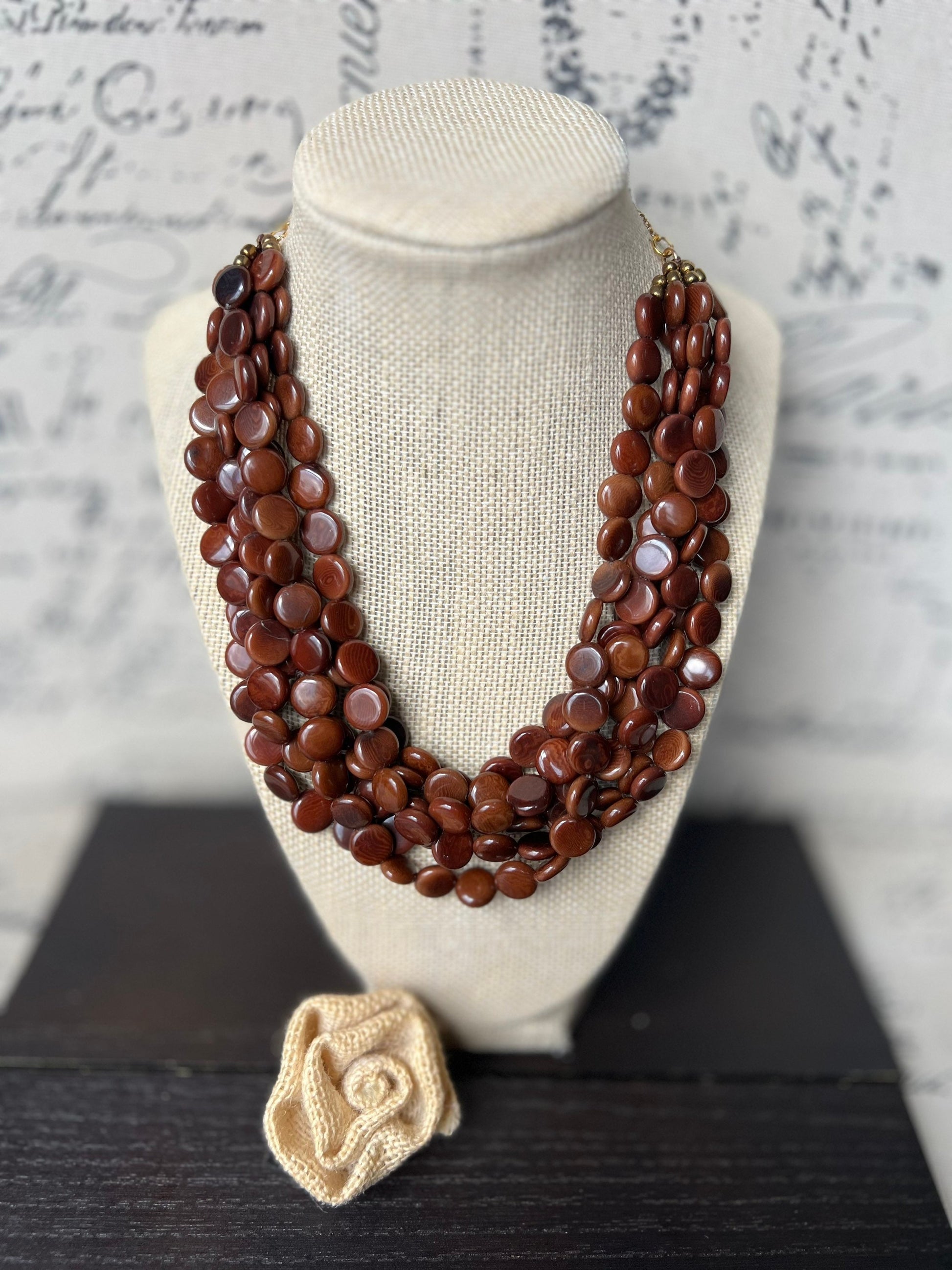 Brown Tagua Nut Bib Necklace, Chunky Eco-Friendly Jewelry, Multi layer bib, Art to wear
