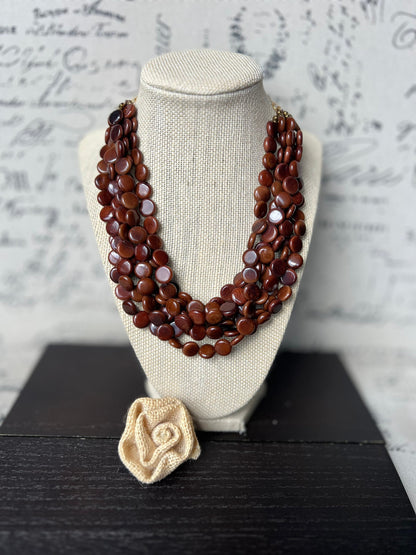 Brown Tagua Nut Bib Necklace, Chunky Eco-Friendly Jewelry, Multi layer bib, Art to wear