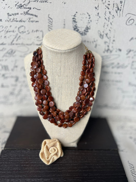 Brown Tagua Nut Bib Necklace, Chunky Eco-Friendly Jewelry, Multi layer bib, Art to wear