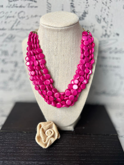 Hot pink necklace Big bold chunky necklace Tagua jewelry Valentine’s Day gifts Spring fashion trends Statement beaded necklace Easter outfit