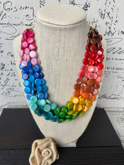 Rainbow statement necklace Big bold necklace Wearable art Tagua jewelry Artsy gifts Pride jewelry Art to wear Multi strand necklace