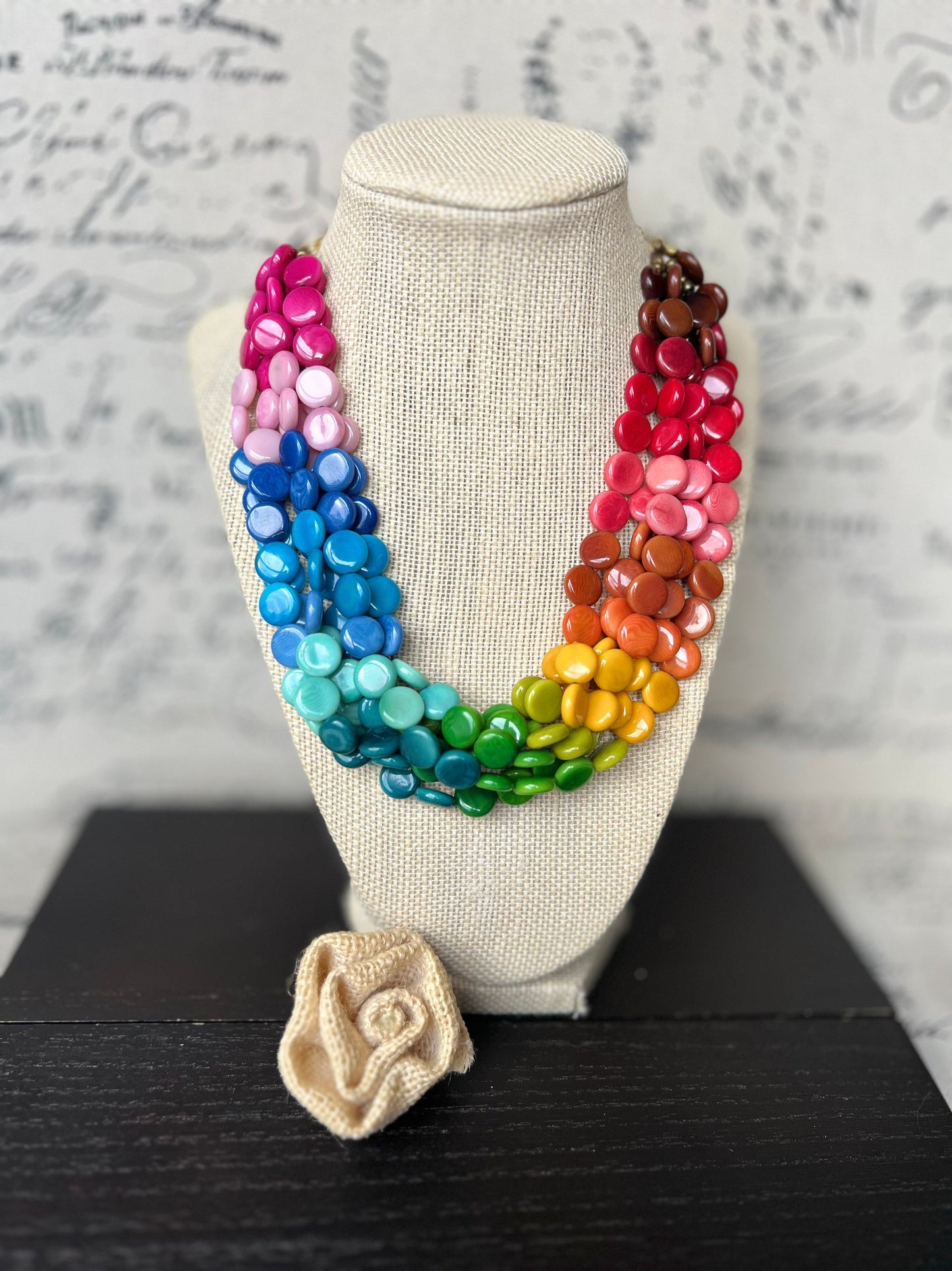 Rainbow statement necklace Big bold necklace Wearable art Tagua jewelry Artsy gifts Pride jewelry Art to wear Multi strand necklace